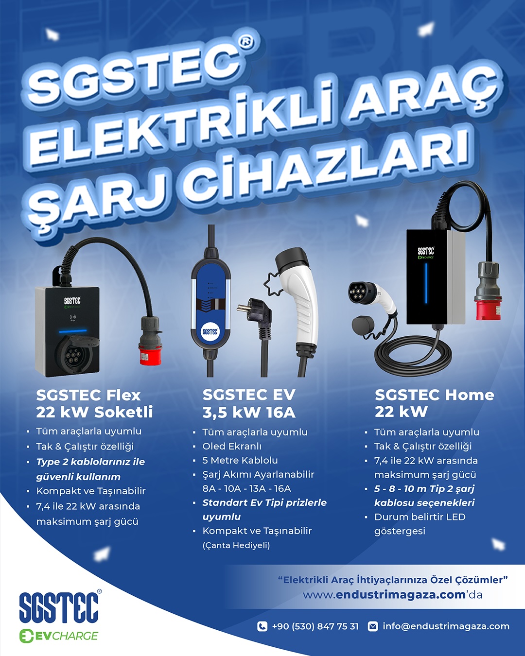 3,5 kW, 7,4 kW, 11 kW ve 22 kW Elektrikli Araç Şarj Cihazı Arasındaki Farklar