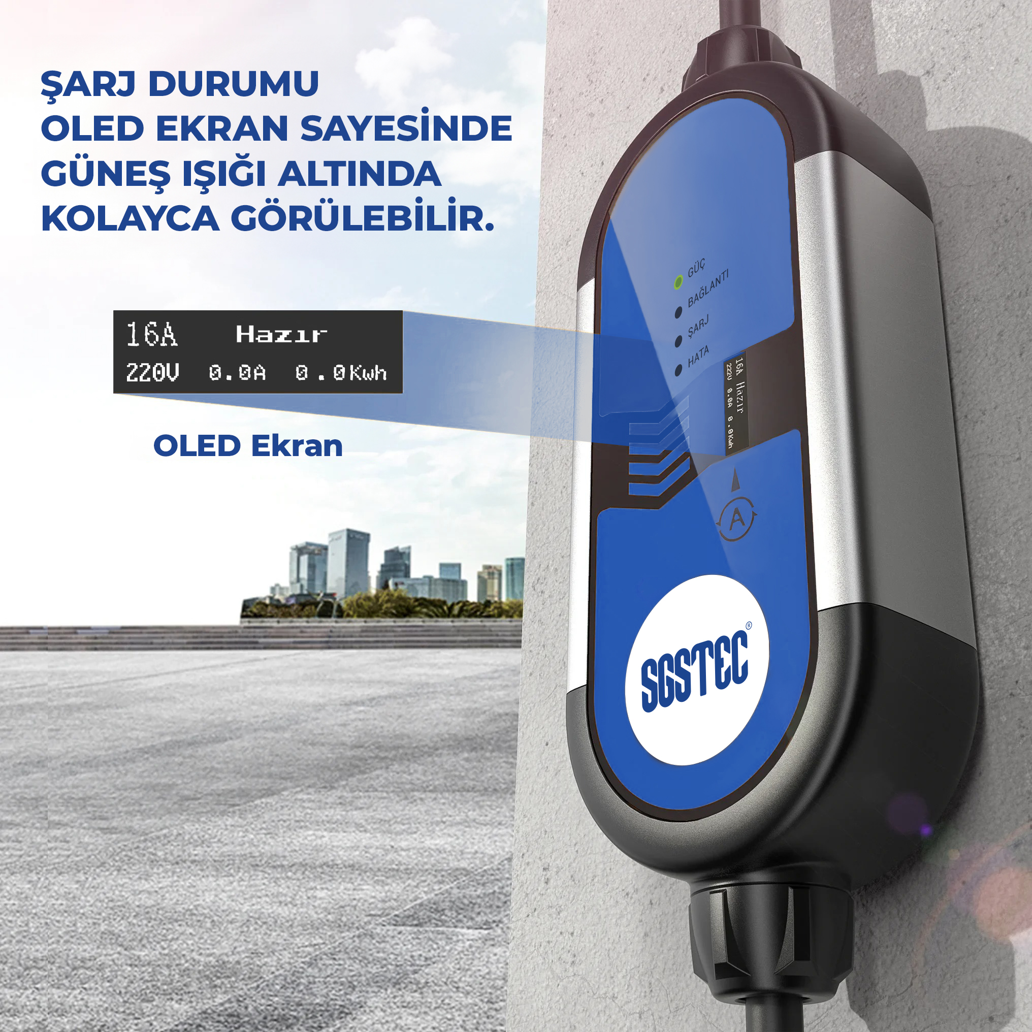 SGSTEC EV 3,5kW 16A Taşınabilir Elektrikli Araç Şarj Cihazı SGSTEC EV 3,5kW 16A Taşınabilir Elektrikli Araç Şarj Cihazı