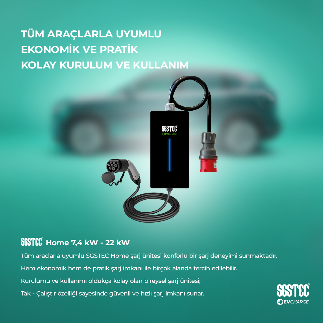 SGSTEC Home 22kW 10Metre Kablolu Elektrikli Araç Şarj Cihazı SGSTEC Home 22kW 10Metre Kablolu Elektrikli Araç Şarj Cihazı