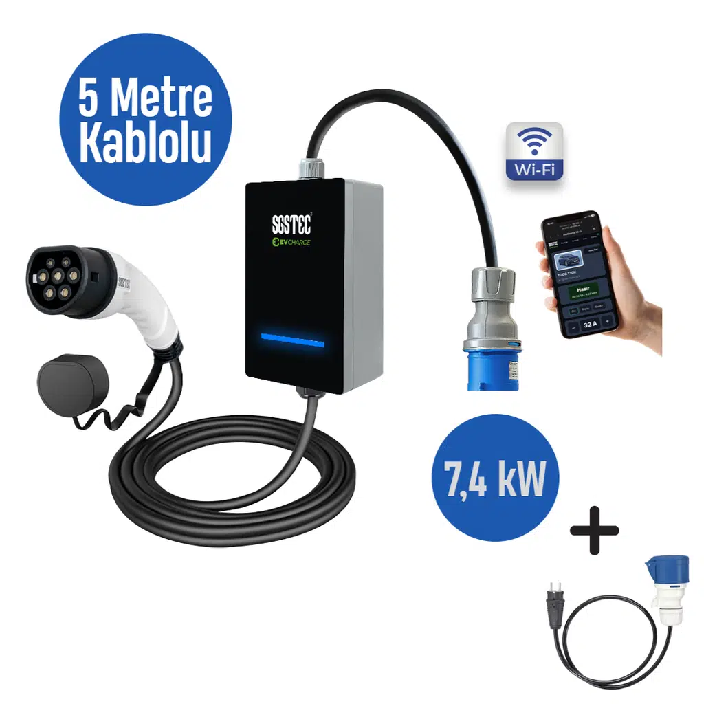 SGSTEC Home 7,4kW 5Metre Kablolu Elektrikli Araç Şarj Cihazı